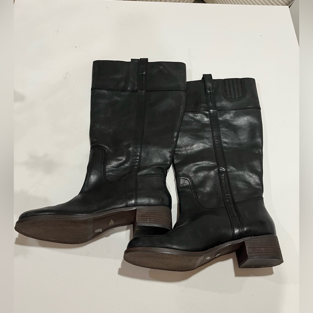 Lucky Brand Black Leather Mid-Calf Heeled Boots